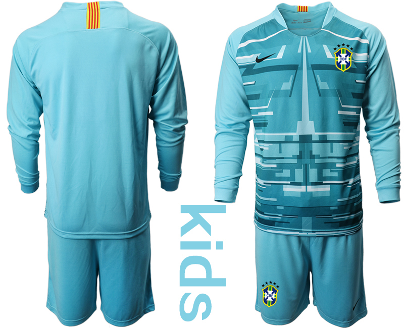 Cheap Youth 2020-2021 Season National team Brazil goalkeeper Long sleeve blue Soccer Jersey